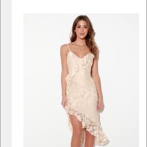 Lulu’s Ivory Velvet Ruffled Midi Dress